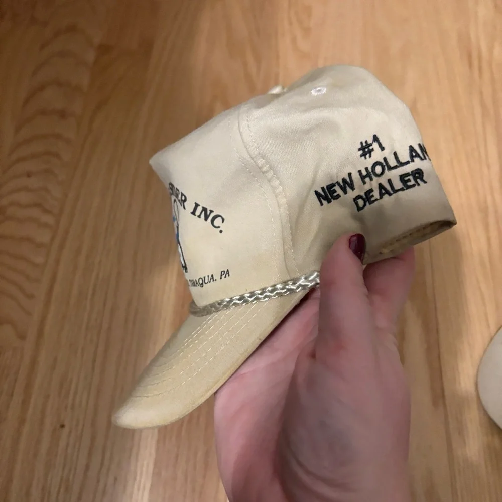 Vintage New Holland Boomer Tractor Hat Rope SnapBack Tan Tamaqua PA Dealer